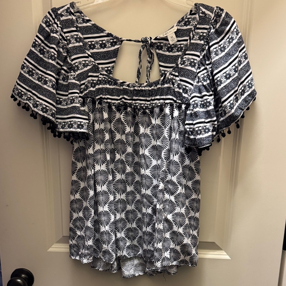 Cato Black and White Patterned Blouse